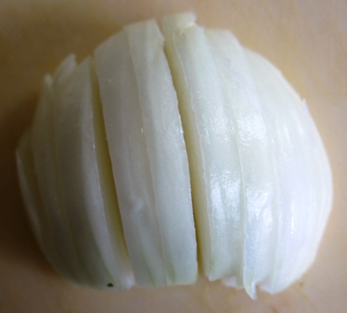 chopping an onion