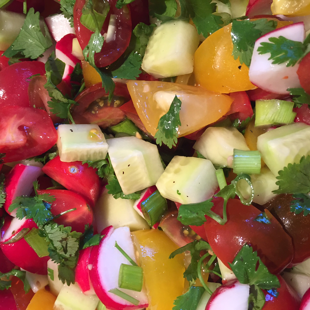 Radish, Tomato, Cucumber And Green Onion Salad