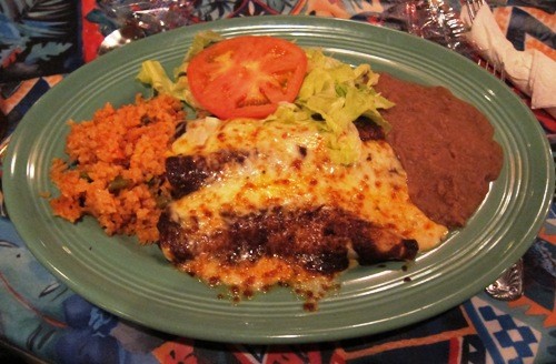 banana enchiladas con mole at Las Palmas Highland Park