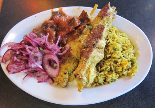 roti chicken kabob plate