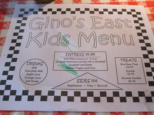 Gino's East kids menu