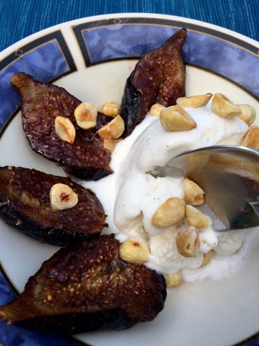 Easy Ice Cream Dessert With Roasted Figs And Hazelnuts
