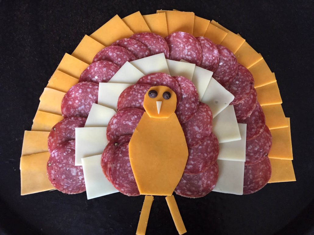 Thanksgiving Cheese And Salami Platter Shaped Like A Turkey