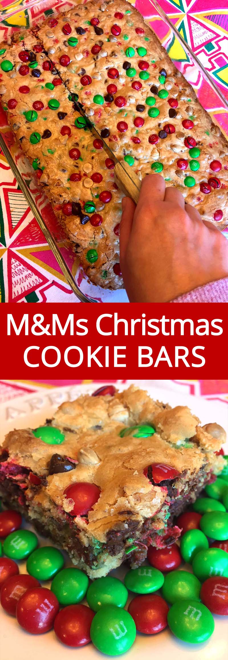 Christmas M&M’s Cookie Bars Squares Recipe – Melanie Cooks