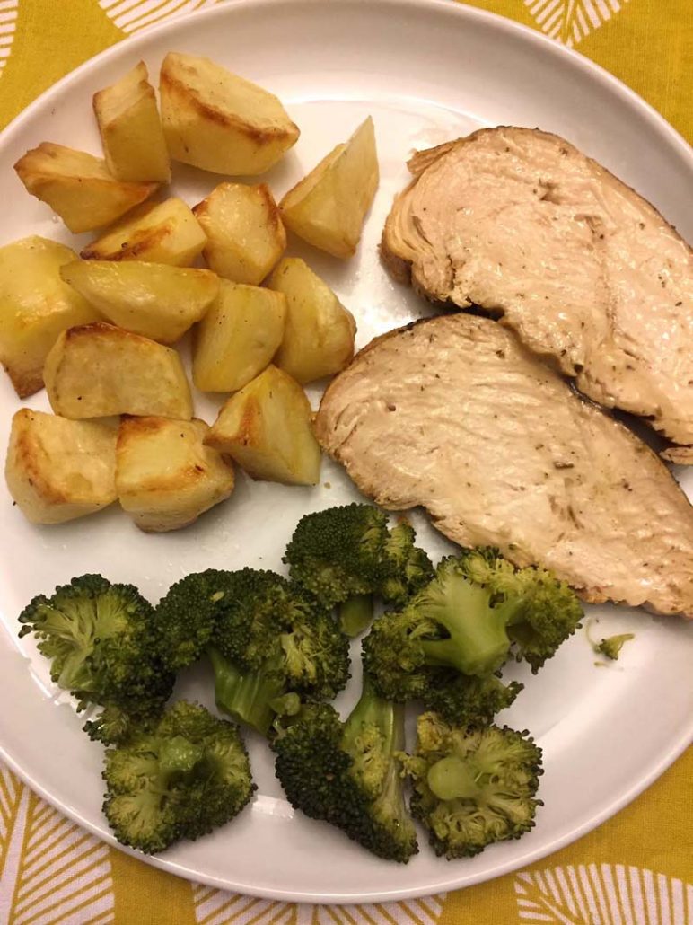 Instant Pot turkey breast slices with potatoes and broccoli