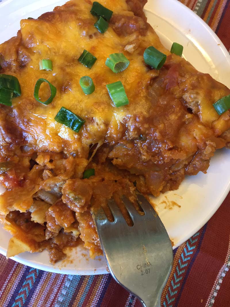 Enchilada Casserole With Ground Beef And Refried Beans Melanie Cooks