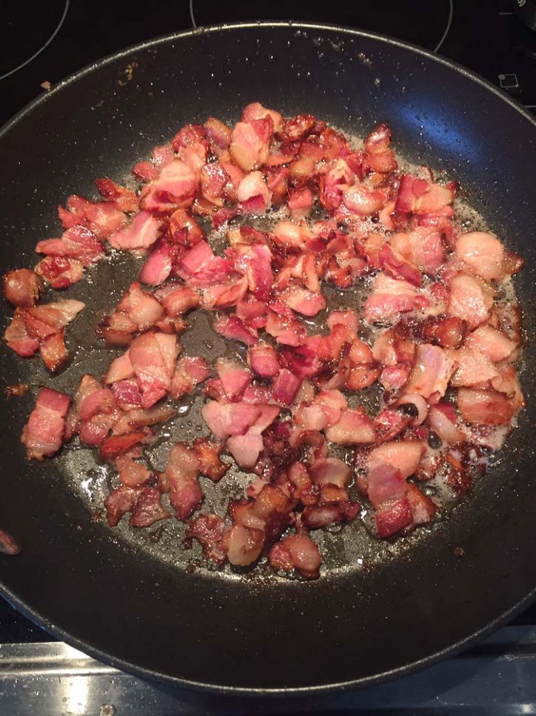 bacon in a frying pan