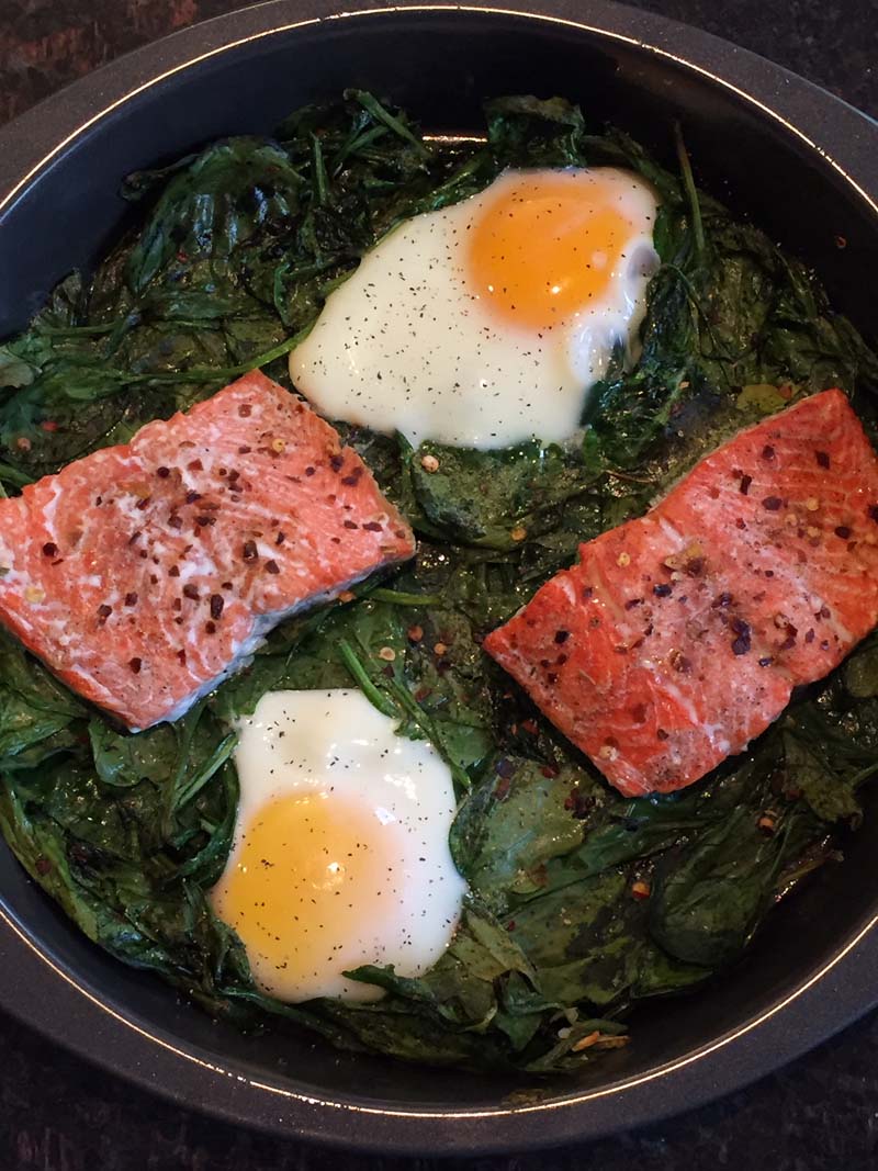 Spinach egg wrap with salmon