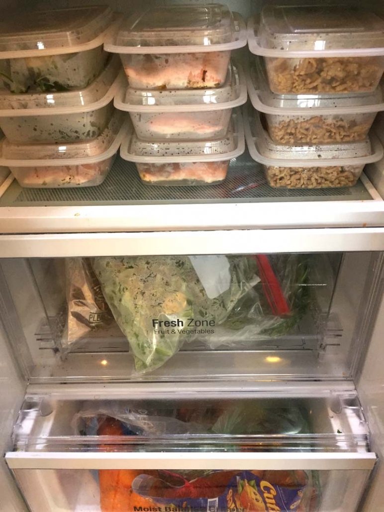 meal prep containers in the refrigerator
