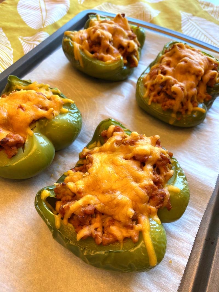 Baked Turkey Stuffed Bell Pepper Halves (Keto)