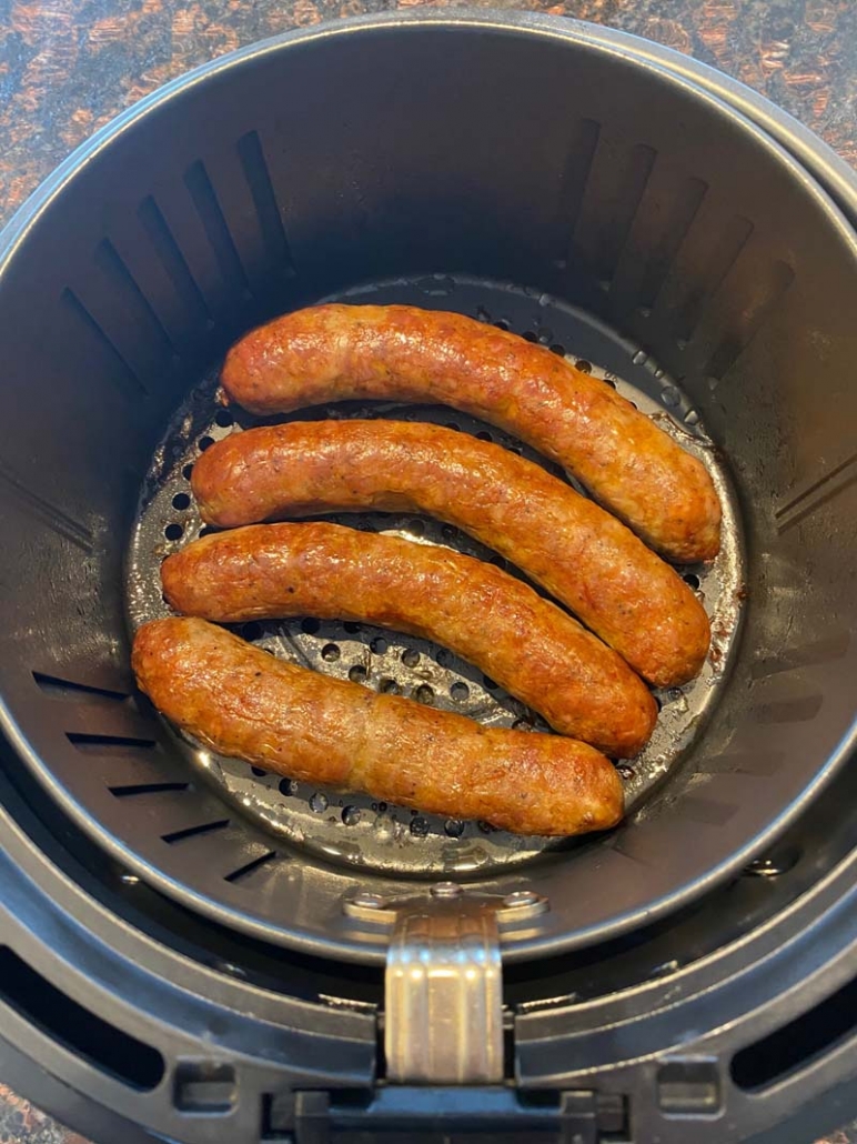 air fryer italian sausage in black air fryer basket