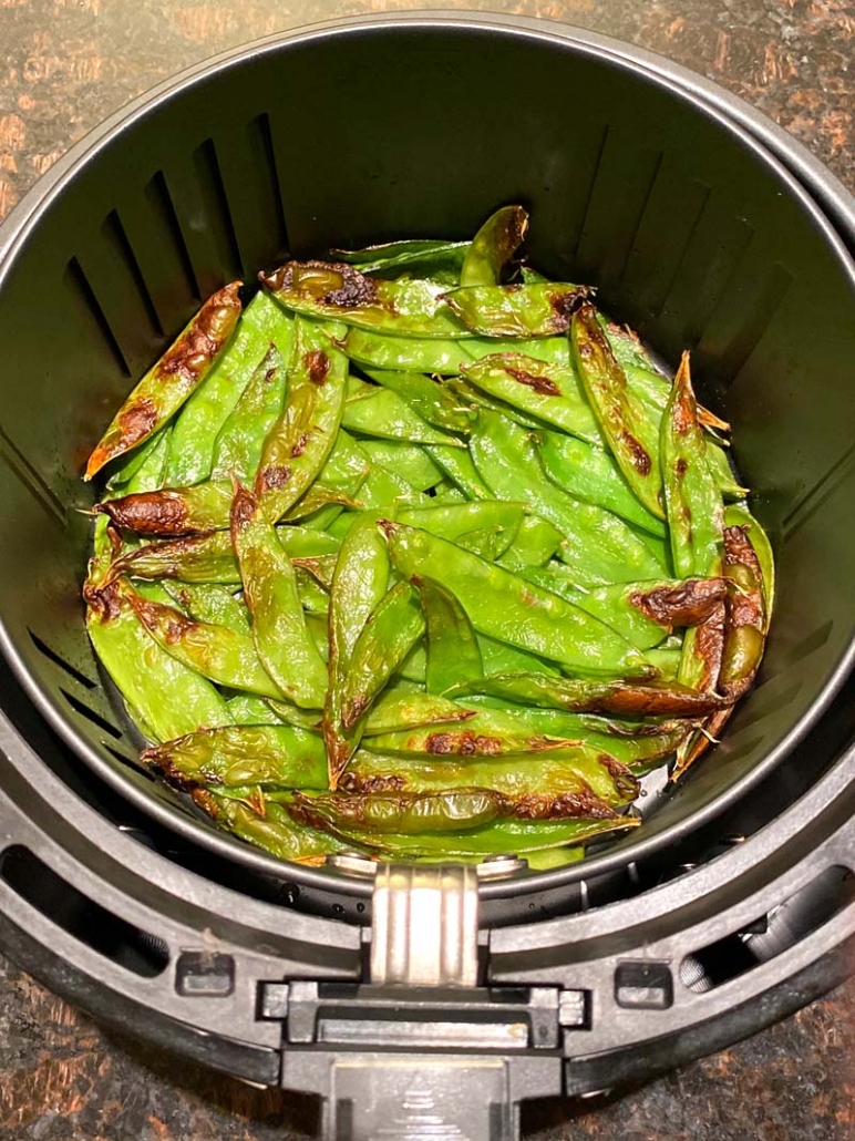 roasted snow peas in an air fryer