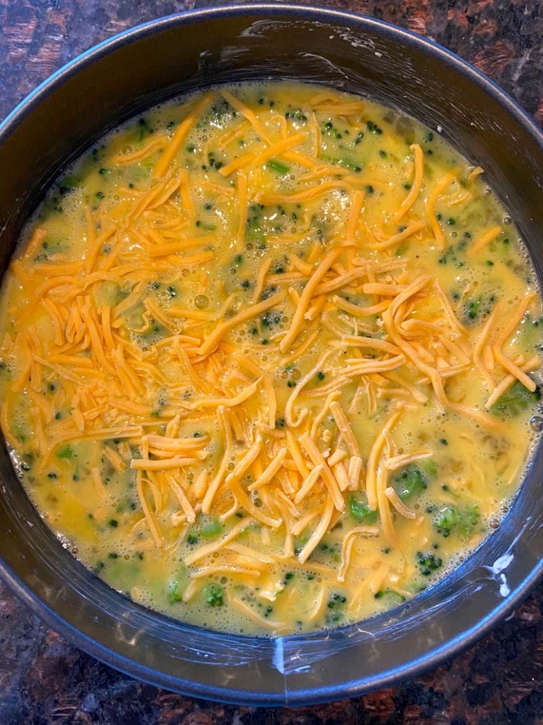 combining the ingredients to make egg frittata in the air fryer 