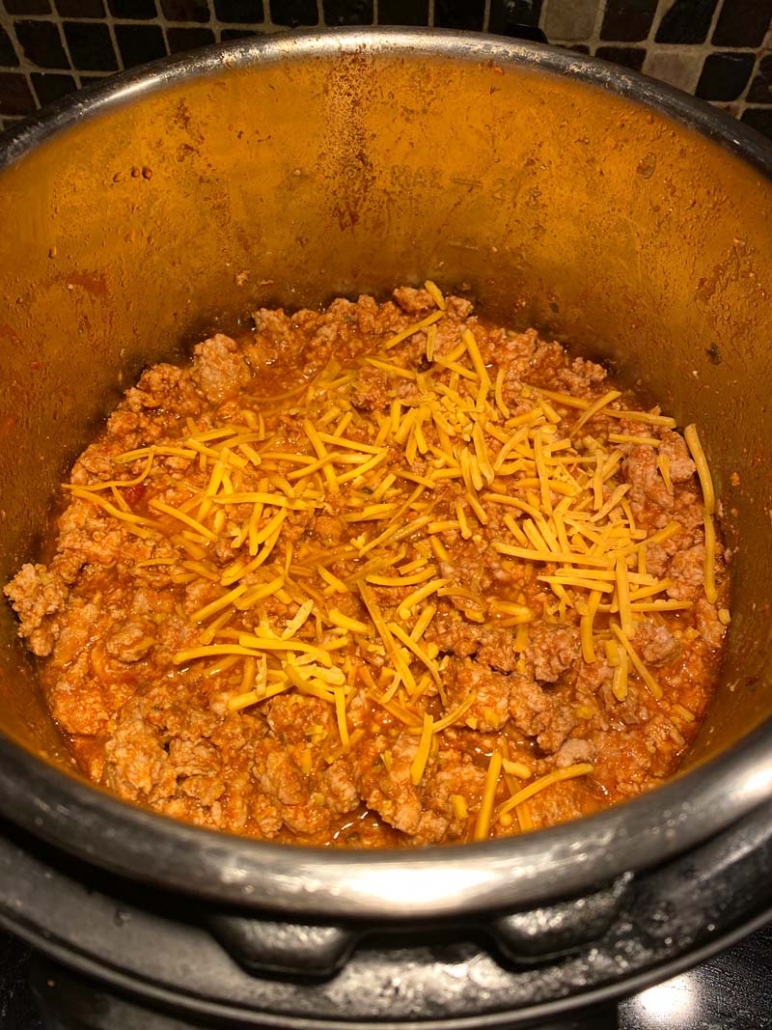 keto beef chili cooking in the instant pot