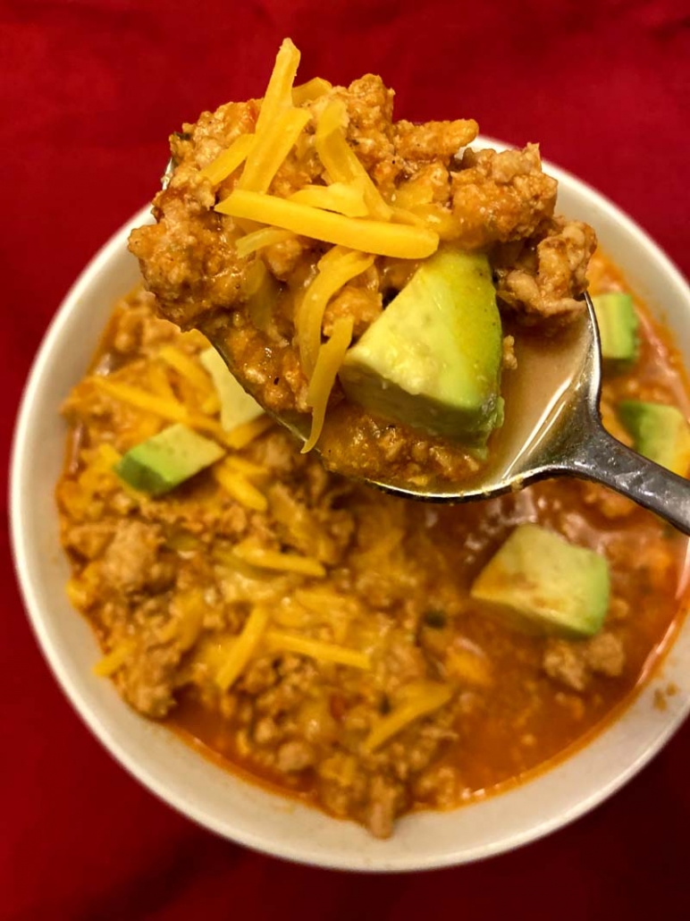 a spoonful of instant pot keto chili recipe without beans