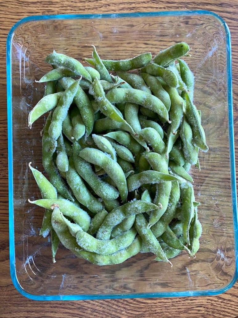 frozen edamame in container