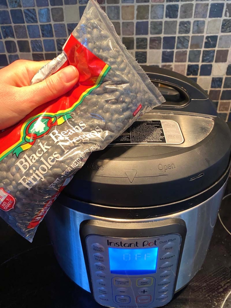 bag of dry black beans and an instant pot