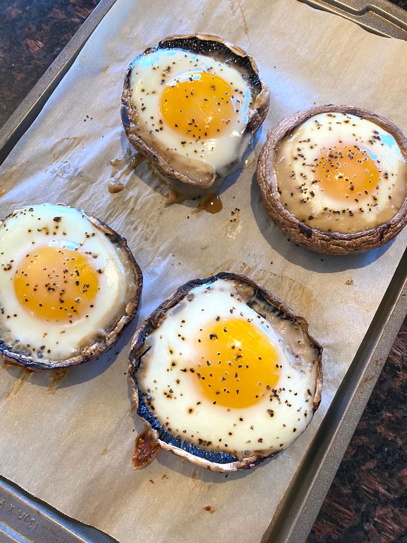 The eggs and mushrooms after being bakes