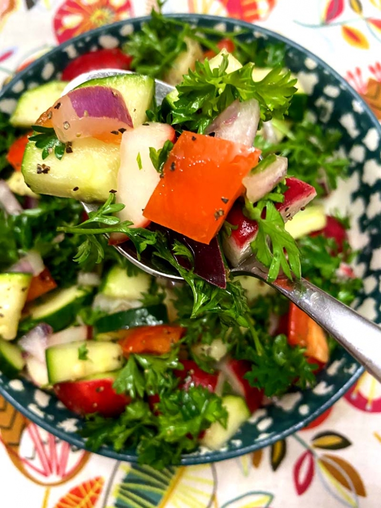 radish zucchini salad in a bowl