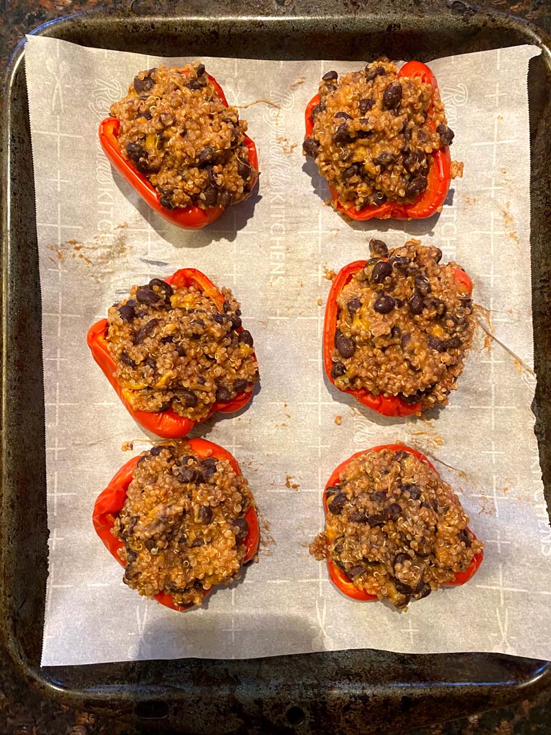 Peppers stuffed with he quinoa and black bean filling