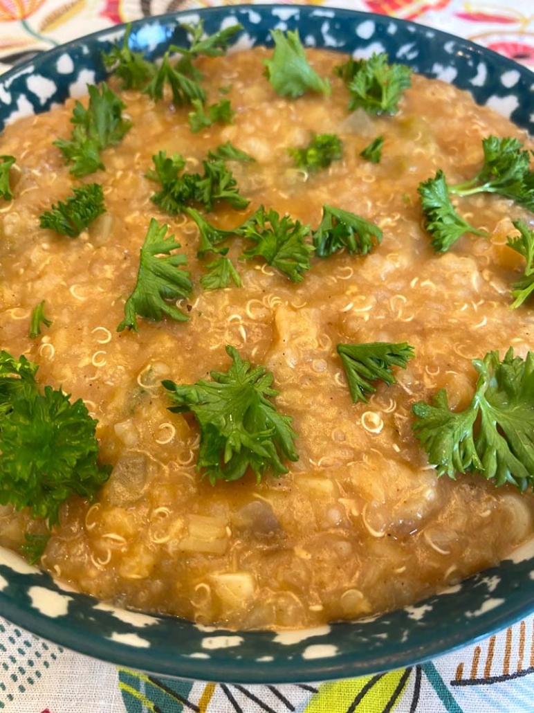 a bowl of Instant Pot Lentil Quinoa Soup