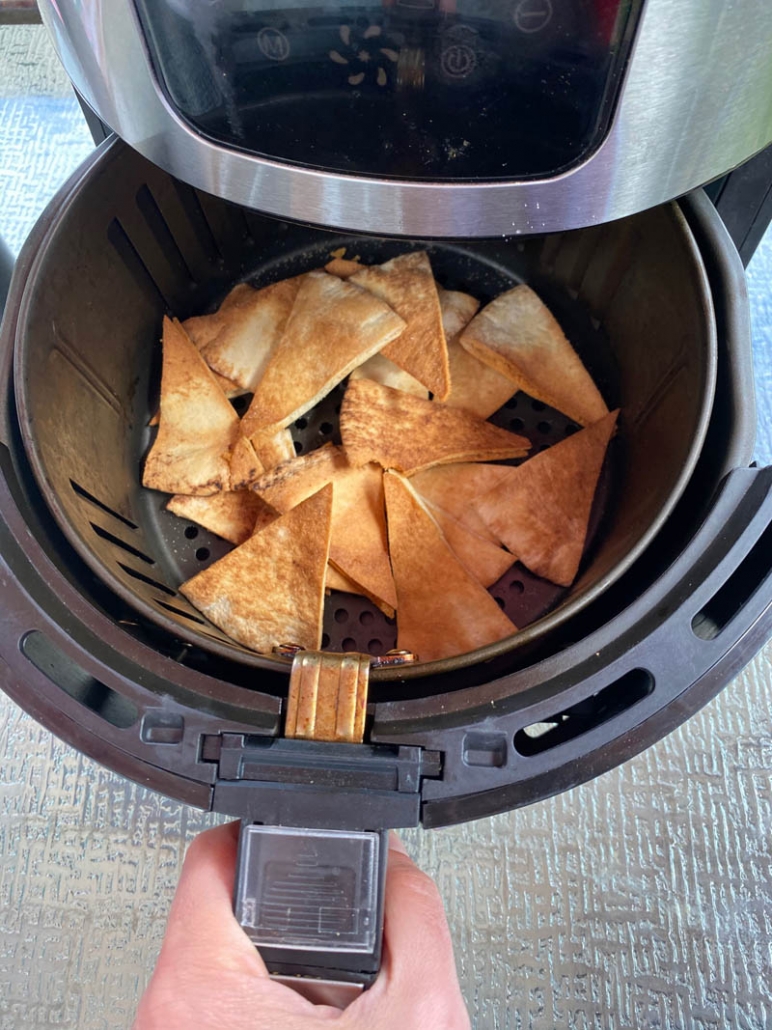 cooking homemade pita chips in an air fryer 