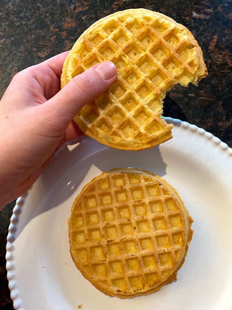 a waffle with a bite taken out of it 