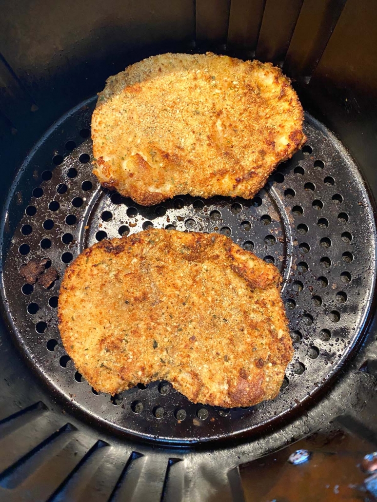 2 breaded chicken cutlets in the air fryer