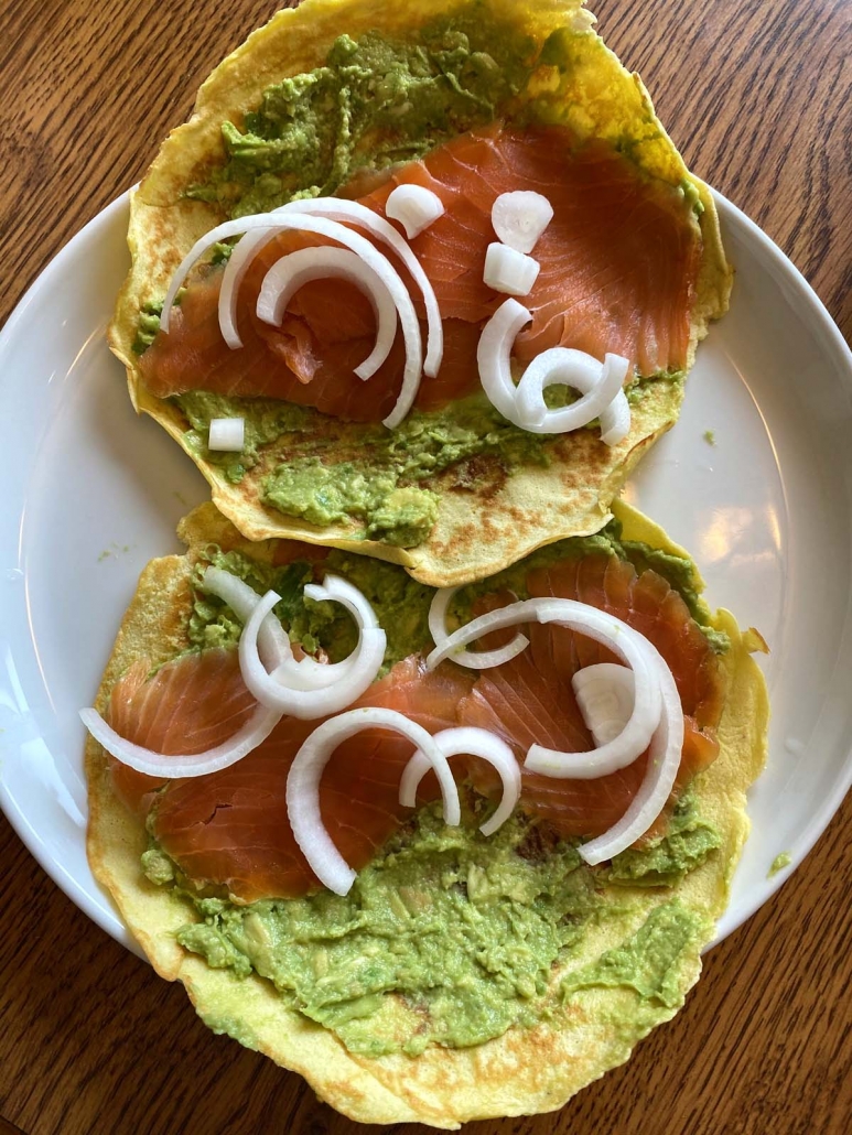 coconut flour tortilla with smoked salmon and avocado