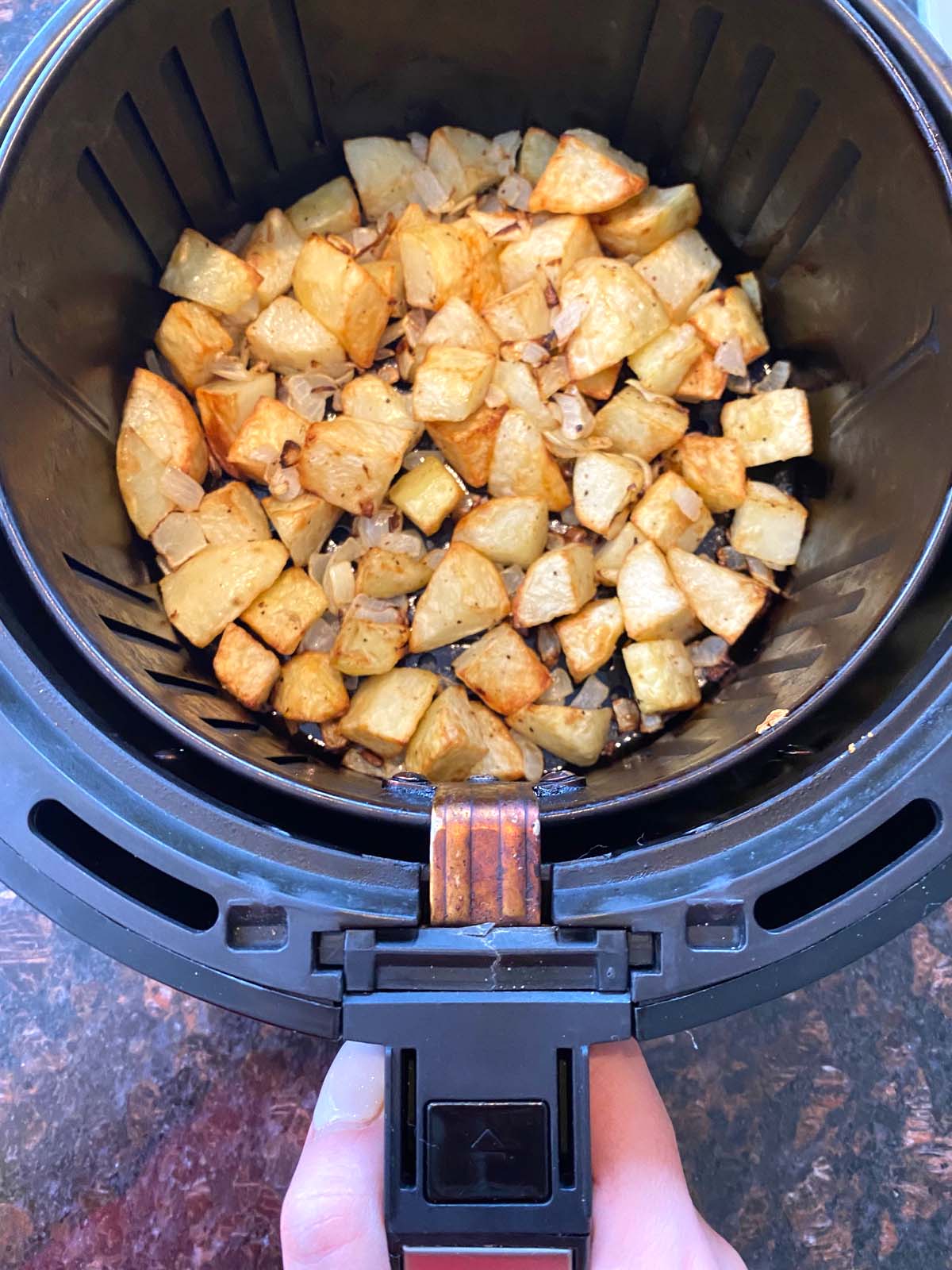 Air Fryer Potatoes And Onions – Melanie Cooks