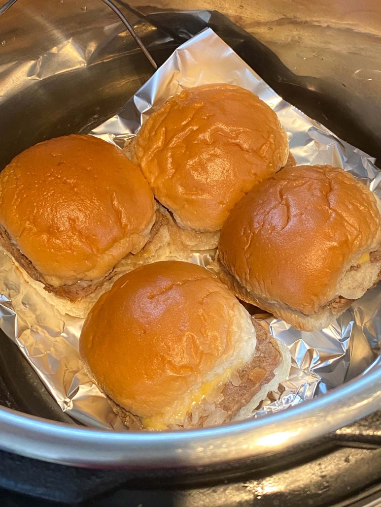 close up of white castle sliders in the instant pot