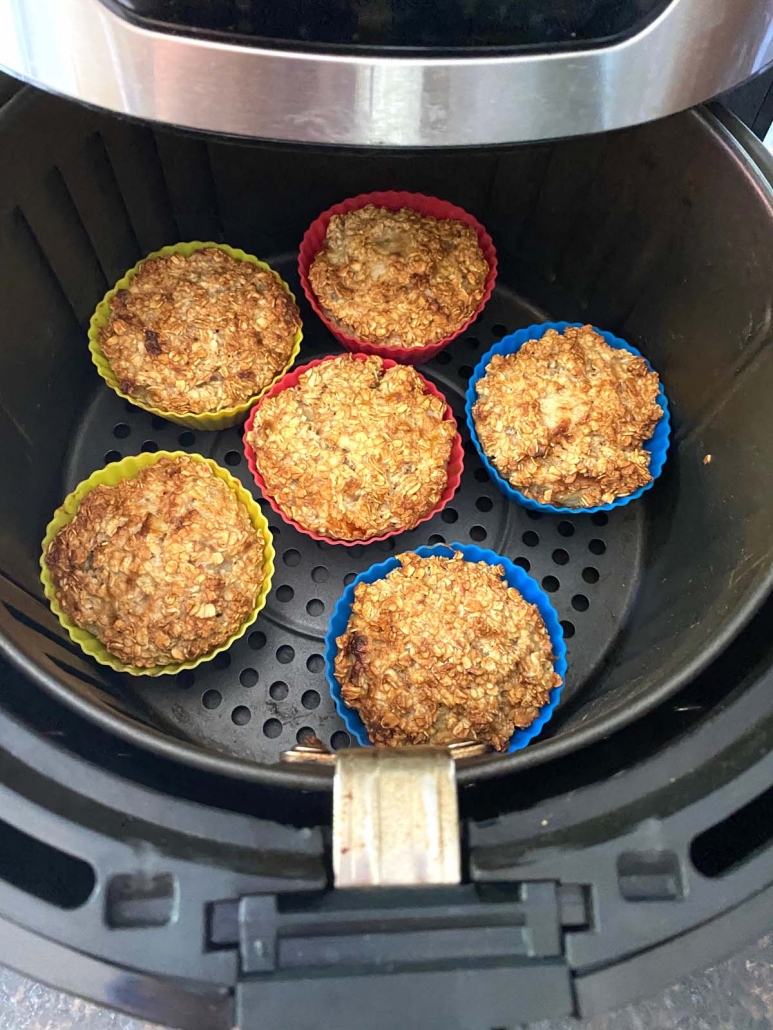 Banana Oatmeal Cups baking in the Air Fryer