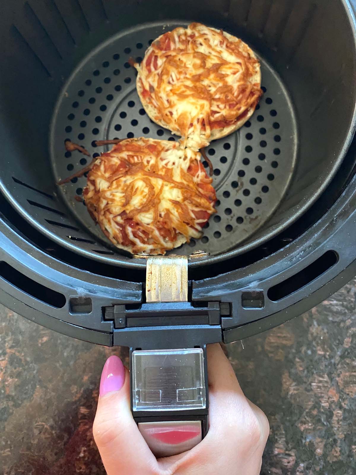 English muffin pizzas in an air fryer.