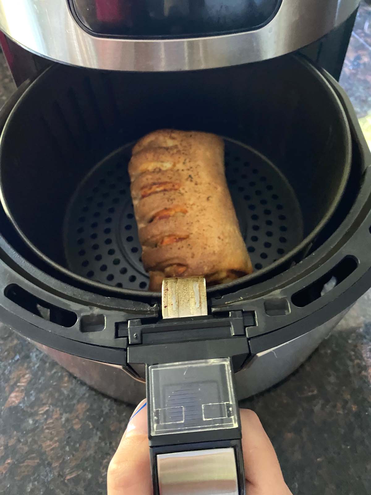 Cooked stromboli in the air fryer.