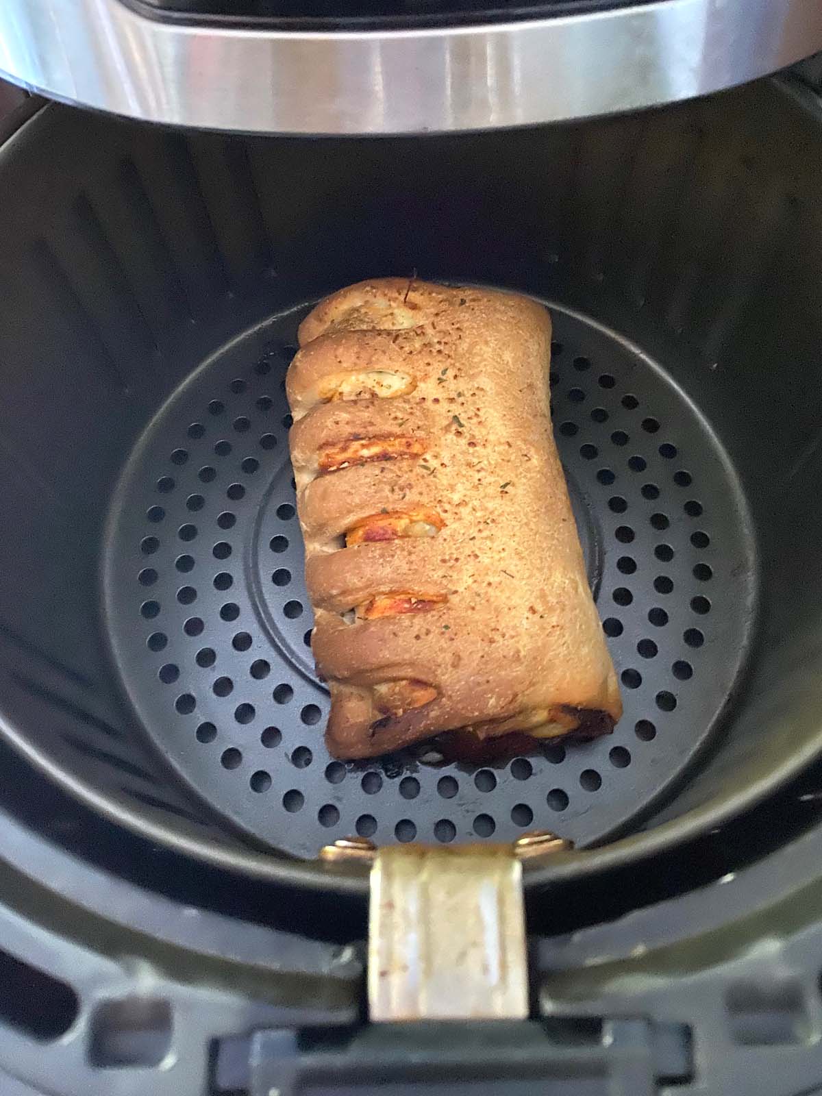 Cooked stromboli in the air fryer.