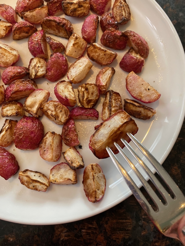 air fryer radishes on a plate