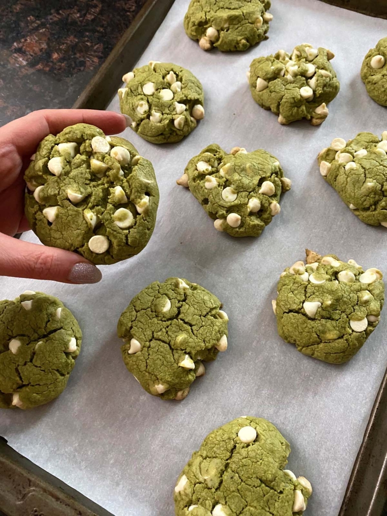 hand holding Matcha Cookie