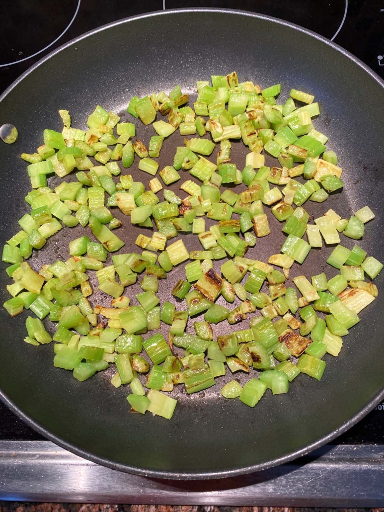 Sauteed Celery in a frying pan