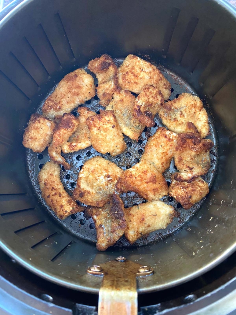 breaded catfish nuggets in air fryer basket