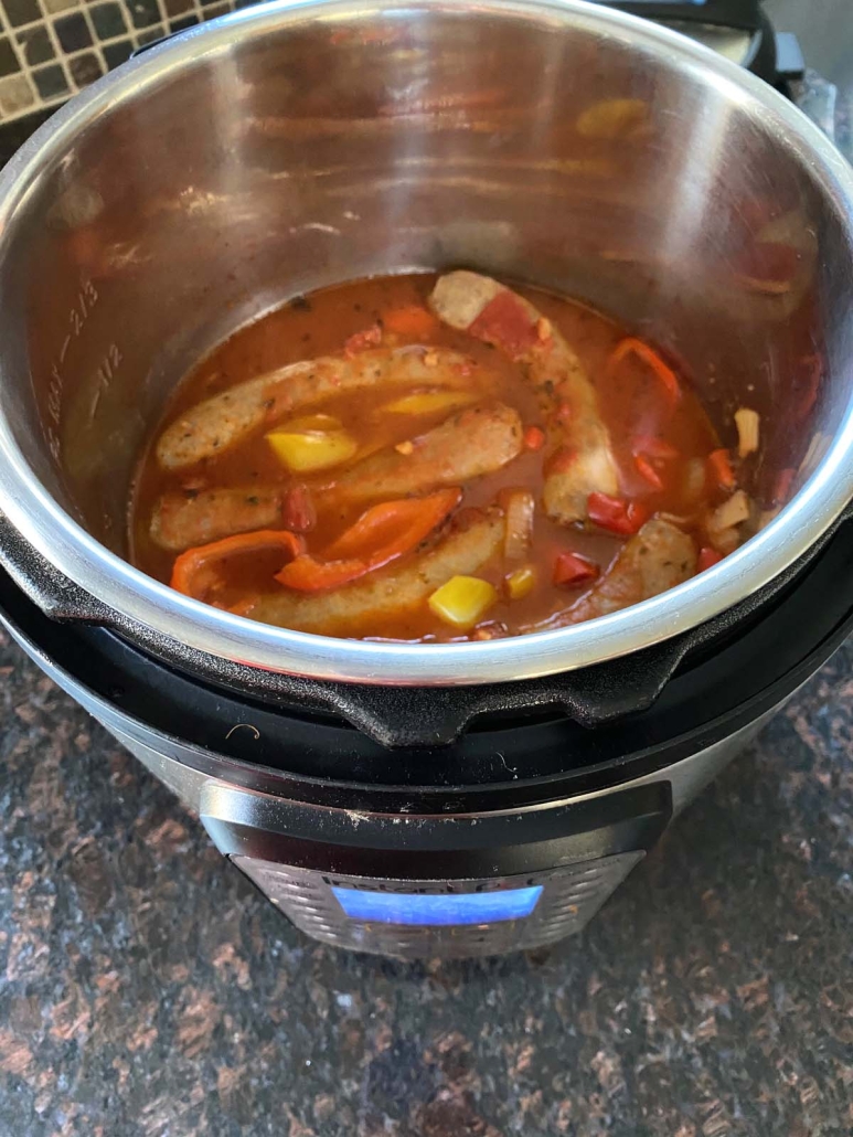 Sausage And Peppers cooking in Instant Pot