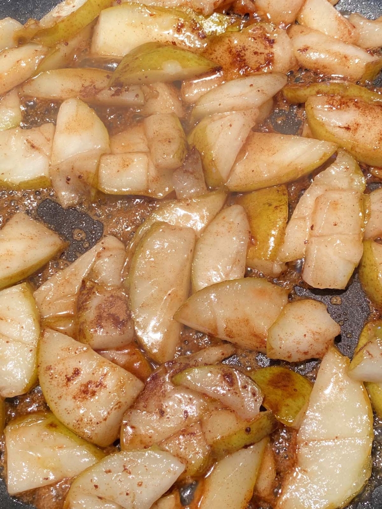 close-up of sautéed pears
