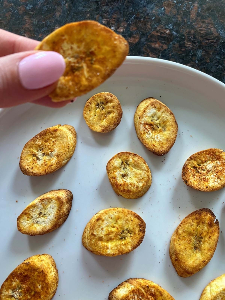 hand holding easy Air Fryer Plantain