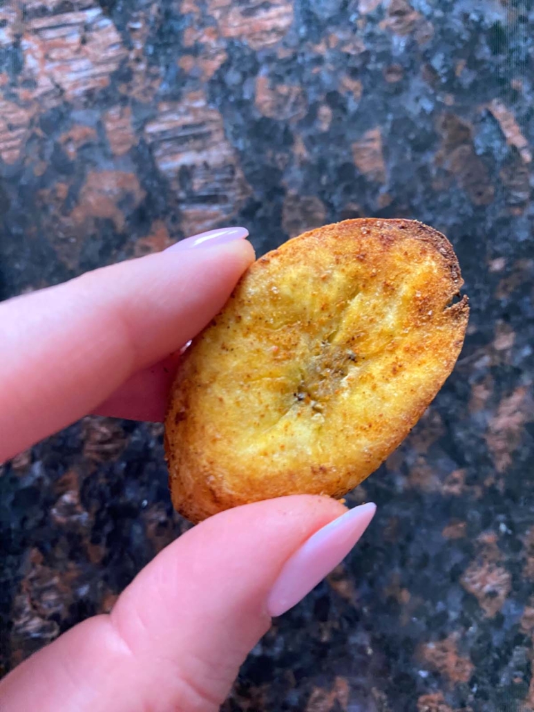 hand holding Air Fryer Plantain slice