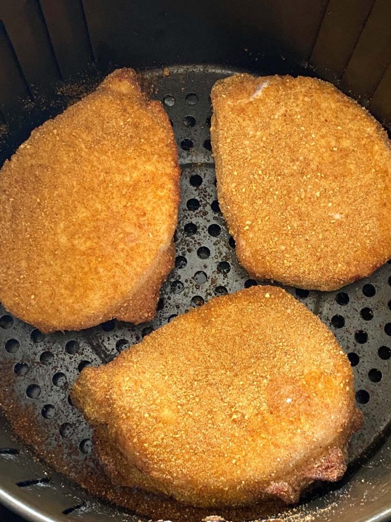 close-up of Shake N Bake Pork Chops In the Air Fryer