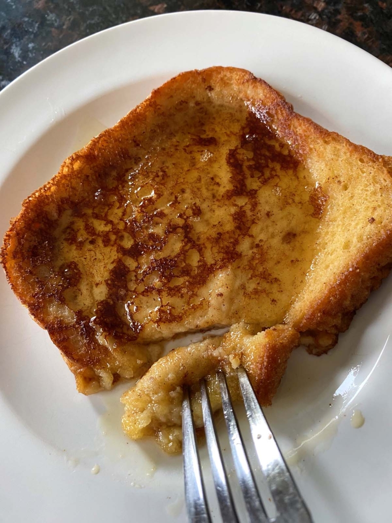 fork holding piece of French Toast Without Eggs