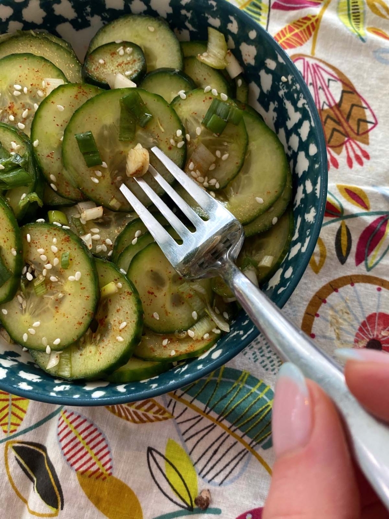 fork in Korean Cucumber Salad