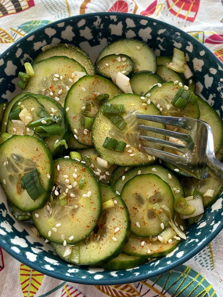 refreshing Korean Cucumber Salad in a bowl