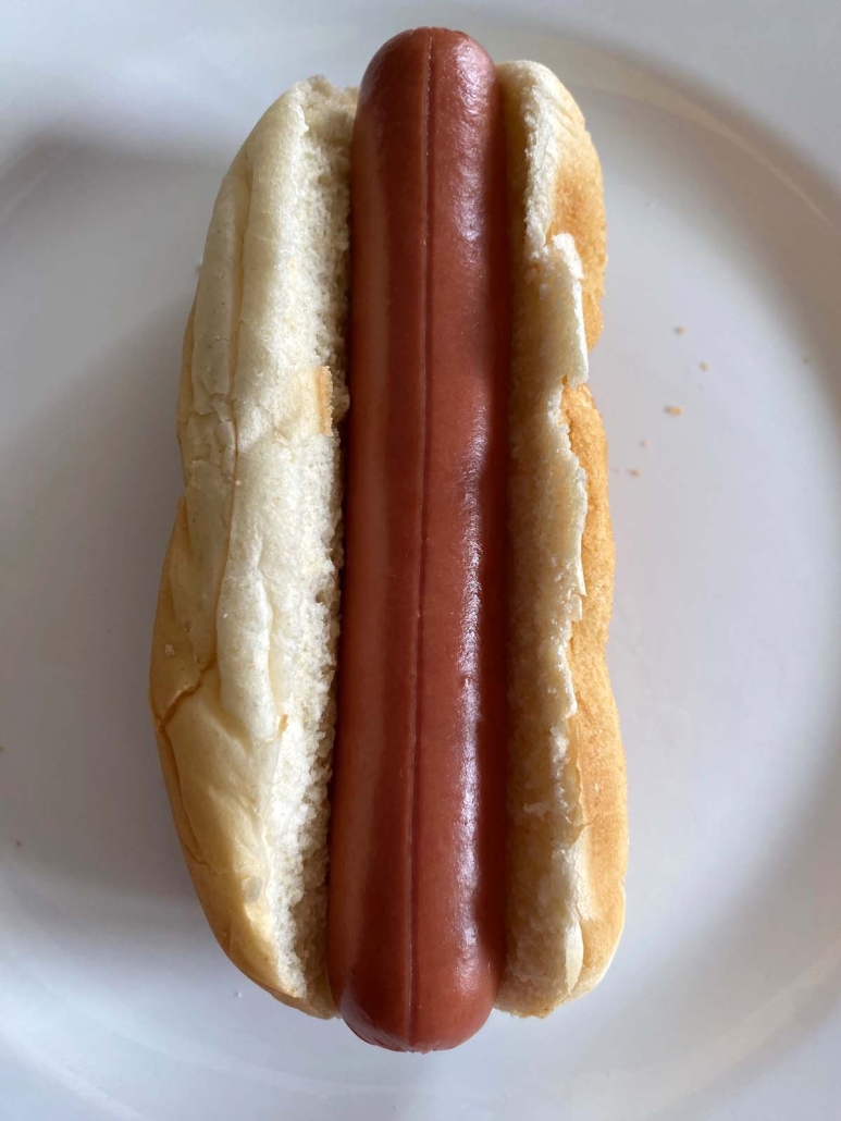 warmed hot dog in bun