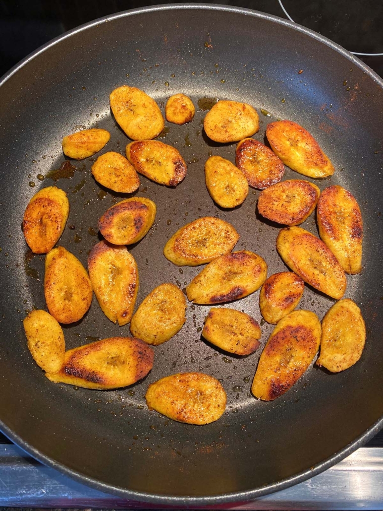 skillet with Pan Fried Plantains