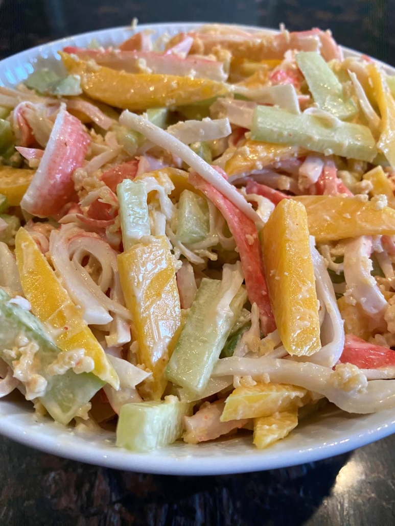 Spicy Kani Salad topped with homemade dressing